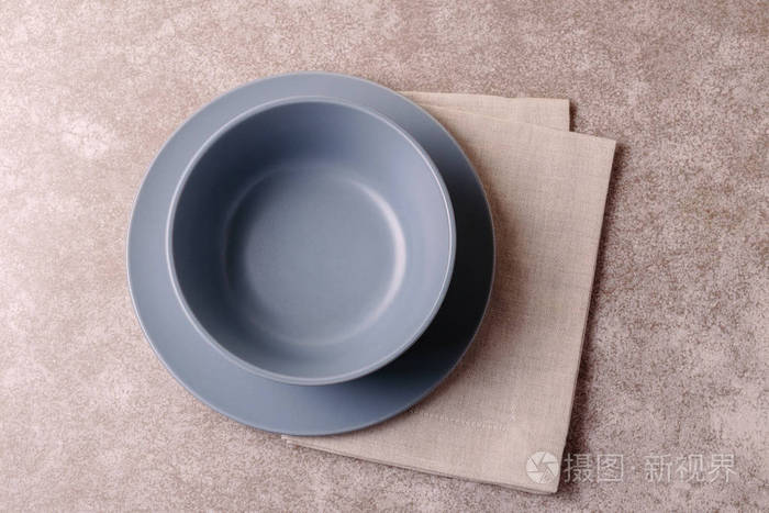 白色的空盘子, 餐具, 餐巾.顶部视图, c