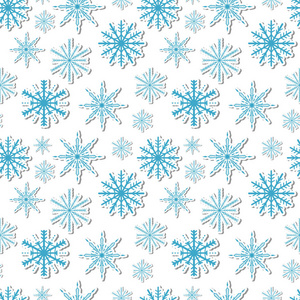 容积式雪花无缝花纹。新的一年雪无尽的背景, 冬的重复质感。圣诞节的背景。矢量插图