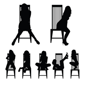 女孩剪影设置在椅子在各种各样的姿势例证