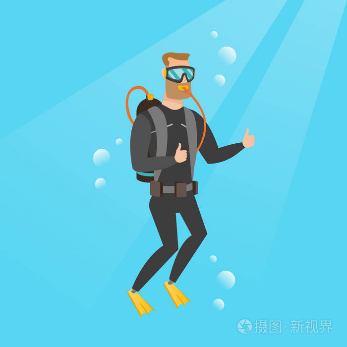 年轻白人潜水员放弃拇指