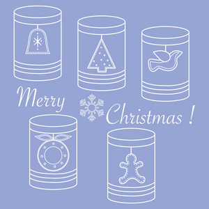 罐子与圣诞节和新年标签 hristmas 树, 铃, 碧