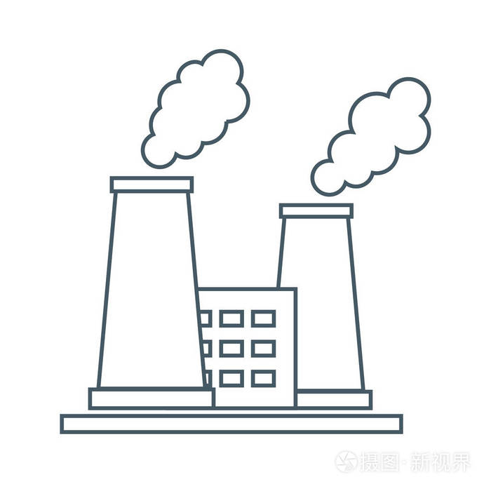 程式化的炼油厂与吸烟的烟囱图标