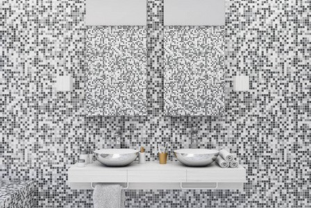 灰色瓷砖浴室水槽
