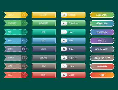 内容丰富的网站 web 按钮设计矢量插图光泽图形标签互联网确认模板