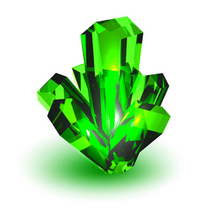绿水晶在白色背景上的逼真的体积晶体。自然元素的向量图