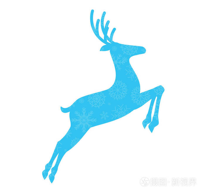 雪片图案跳跃驯鹿的蓝色剪影插画-正版商用图片106tgg