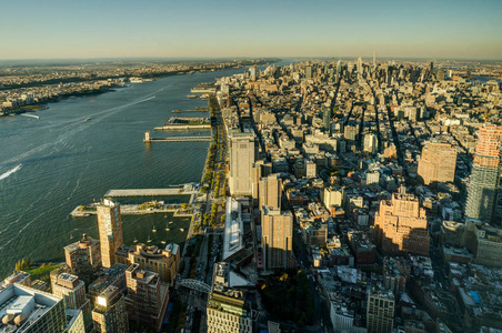 纽约地平线景观曼哈顿日落从世贸中心 F