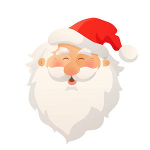 愉快的微笑圣诞老人头与红色帽子和胡子。卡通矢量插图