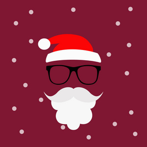 圣诞贺卡圣诞老人。时髦的风格。圣诞老人的胡子和眼镜。圣诞老人胡子