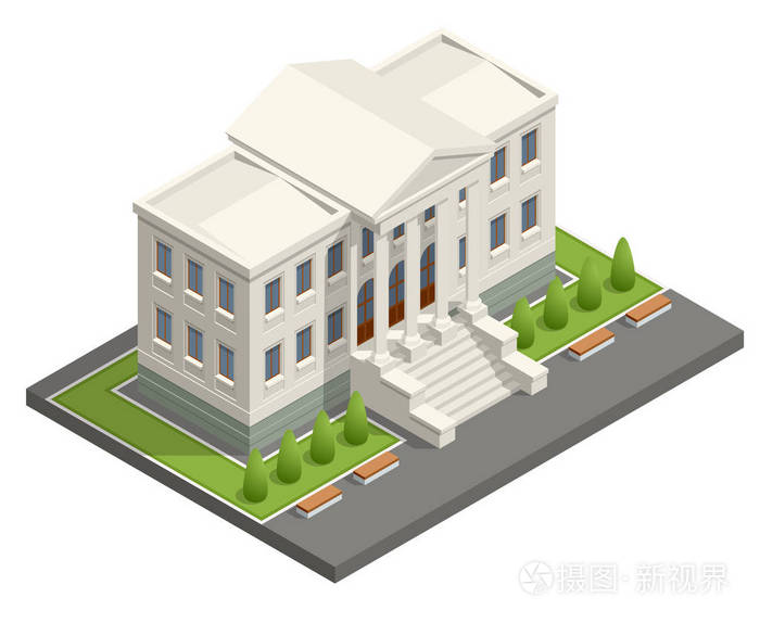 等距法院大楼.法律和正义概念.矢量插图插画-正版商用