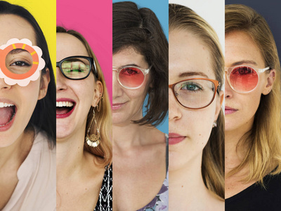 一套多种人物肖像，以眼镜的概念拼贴女性