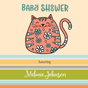 婴儿沐浴卡模板与胖嘟嘟猫