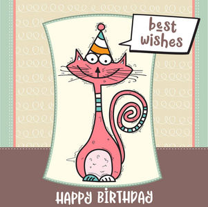 快乐的生日贺卡与滑稽涂鸦猫图片
