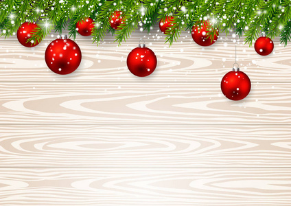 背景圣诞木与冷杉枝和圣诞球。 矢量插图