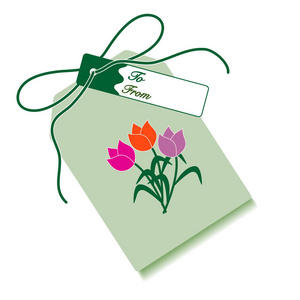 带花和丝带的花束的礼物标签。销售和购物