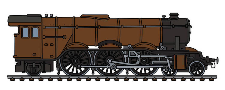 经典棕色蒸汽机车的手绘