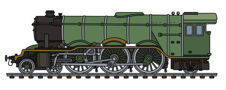 经典绿色蒸汽机车手绘