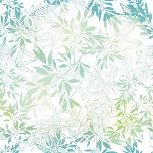 矢量粉彩蓝绿色热带叶子夏季无缝模式与热带绿色, 蓝色植物和叶子的白色背景。伟大的度假主题面料, 墙纸, 包装