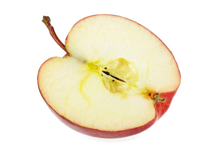 红苹果一半孤立在白色背景的特写
