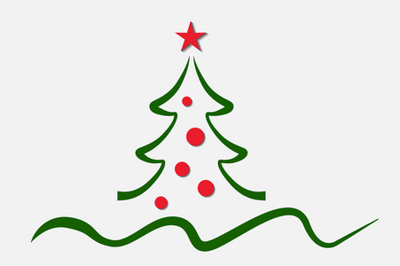 圣诞树绿色背景和红色装饰品图片