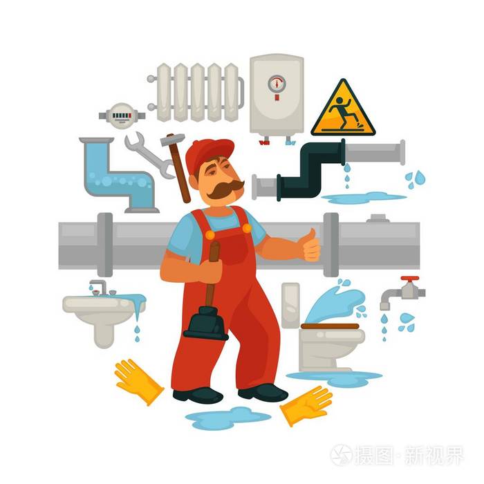 厨房或浴室和厕所下水道漏水修理的管道设备和管道工工具.