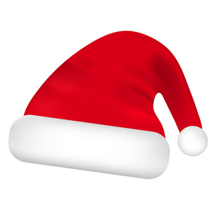 白色背景的红色圣诞老人帽子。矢量