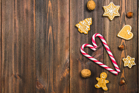 圣诞糖果手杖, 不同形状的 gingerbreads, hazelnu