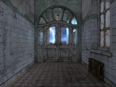 废墟的三维CG渲染。