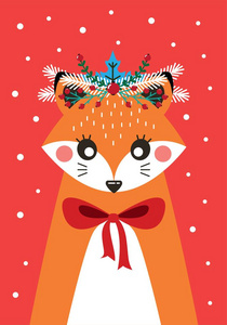 可爱的圣诞贺卡和一张狐狸的照片