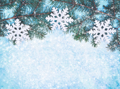 圣诞节蓝色背景与雪和新年符号