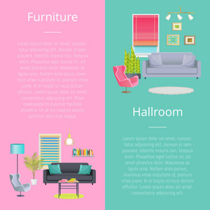家具和 Hallroom 海报矢量插图