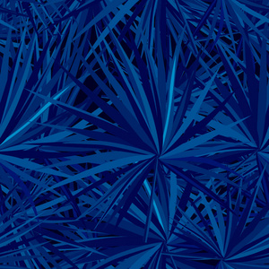 棕榈树热带树叶的蓝色无缝模式