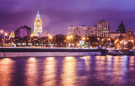 美丽的城市景观, 莫斯科在夜间, 俄罗斯首都, cit