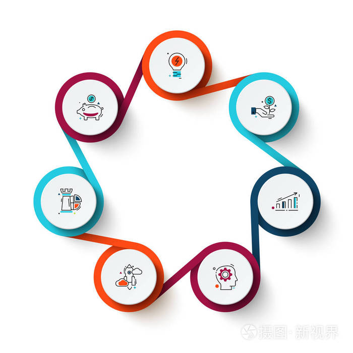循环图的抽象元素与7步 选择或零件.用于演示的向量业务模板.