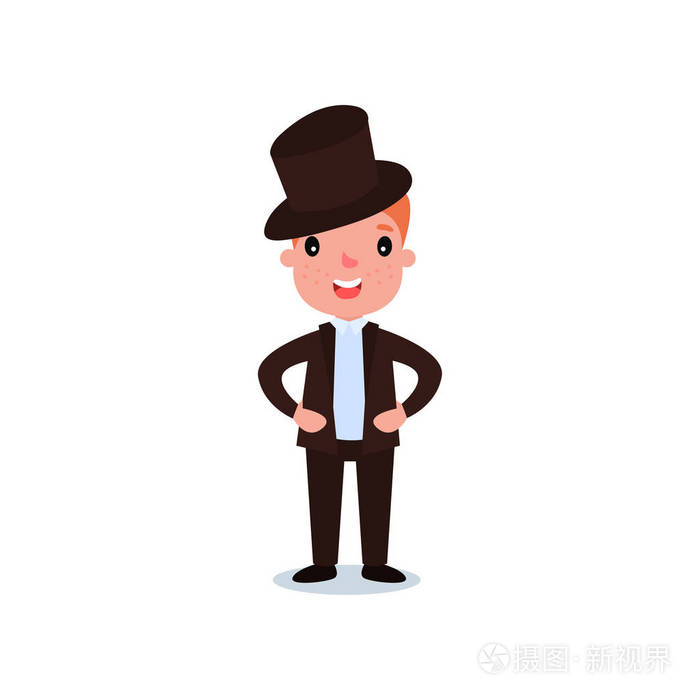 卡通男主人公站在武器叉腰.小绅士平面矢量设计