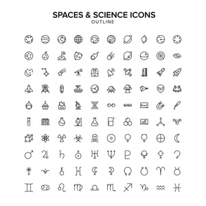 空间和科学轮廓图标集