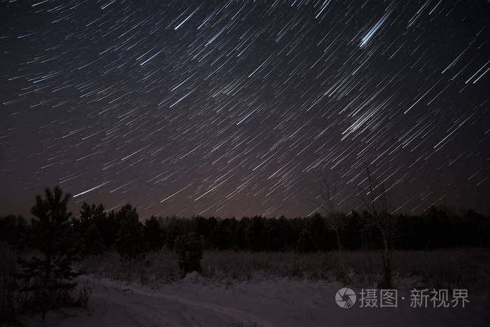 星轨道森林天空云杉