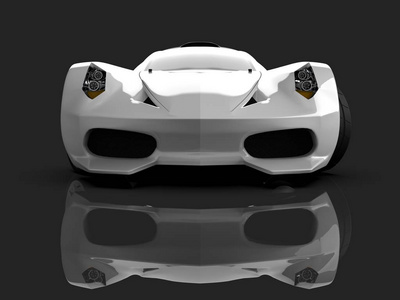 白色赛车概念车。在灰色光泽的背景下的汽车的形象。3d 渲染