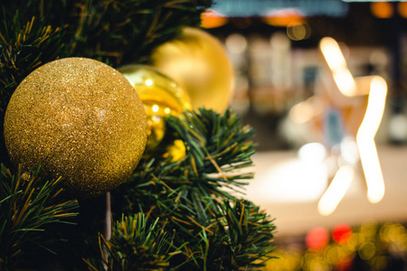  Silver color of christmas ball on the branches fir with beautif