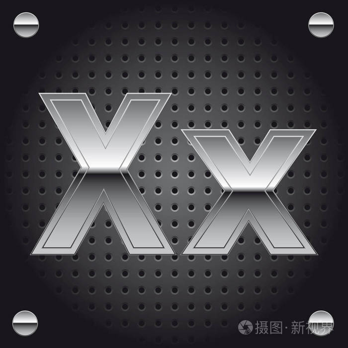 金属穿孔背景的银色金属字体-字母 x