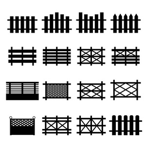 木制围栏矢量图标设置在白色背景上