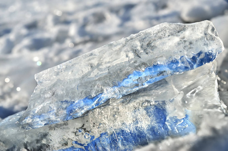眩光反射在纯冰碎片中。