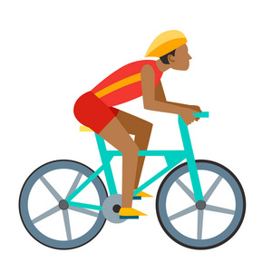 赛车矢量自行车人骑单车在行动快速公路骑车人扁侧前视图循环的插图