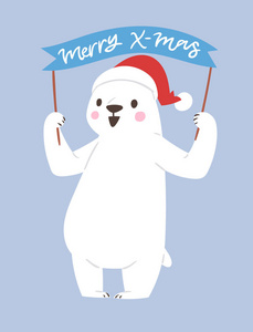极地白熊矢量动物可爱的美女人物滑稽的风格姿势庆祝圣诞节圣诞假期或新年时间大熊动物