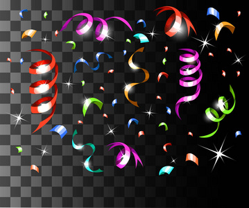 掉落的彩色纸屑和彩色丝带圣诞装饰隔离在透明的背景网站页面和移动应用程序设计。