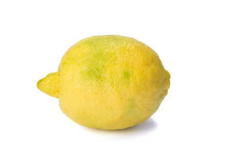 黄色柠檬，绿色斑点，白色，阴影