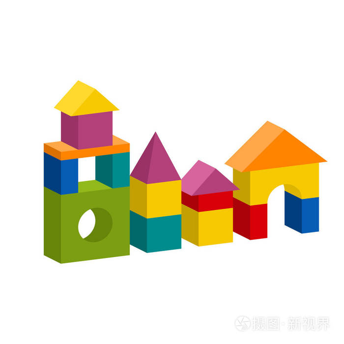 五颜六色的积木玩具大厦塔城堡房子