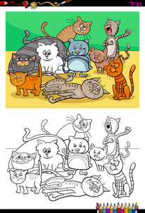 猫和小猫字符小组颜色书