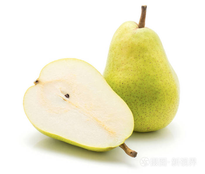 绿梨分离白色背景,一整一横截面,哈尔