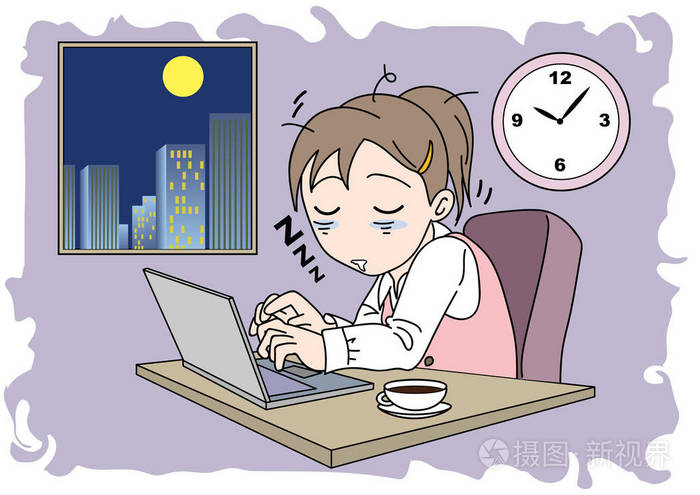 加班图像(妇女)困倦
